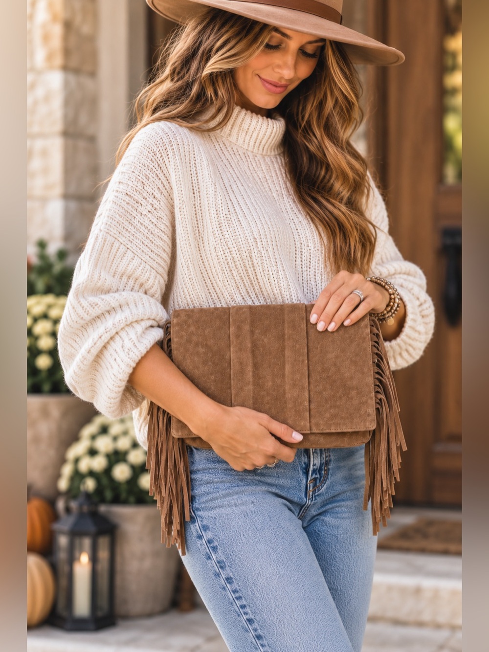 Forever 21 Genuine Suede Leather Brown Fringe Crossbody Bag Boho NWT
